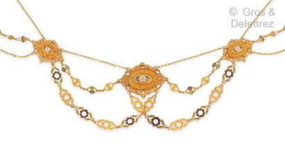 null Necklace "Collar" in yellow gold enamelled with filigree decoration. Work Bressan....