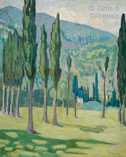 null André FAVORY (Paris 1888 – Paris 1937)



Paysage aux cyprès



Réalisé en 1909



Huile...