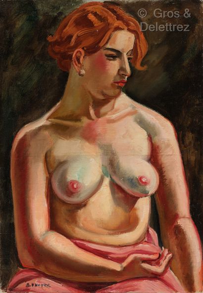 null André FAVORY (Paris 1888 – Paris 1937)



Buste de femme rousse au drapé rose



Huile...