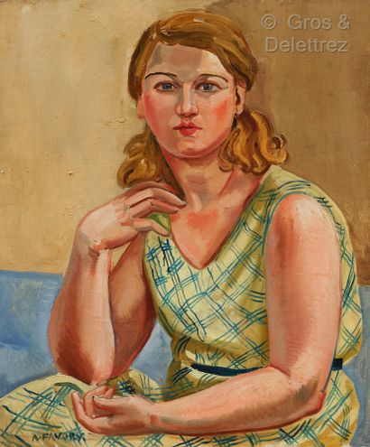 null André FAVORY (Paris 1888 – Paris 1937)



Portrait de femme blonde à la robe...
