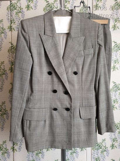 null Yves Saint Laurent Variation Prince de Galle wool suit in gray tones, long double...