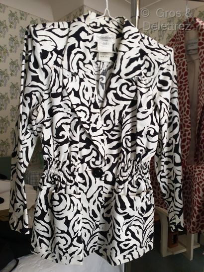 null Yves Saint Laurent Variation Veste en coton noir et blanc à motif fleuri stylisé,...