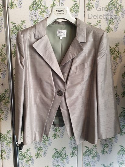 null Armani Collezioni Small pearl grey silk jacket, notched shawl collar continuing...