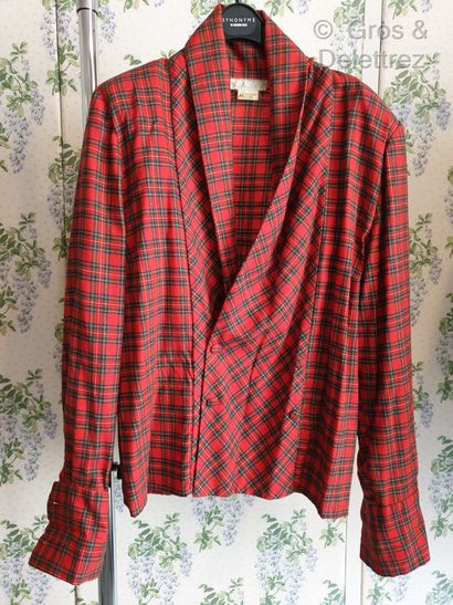 null Emmanuelle KHANH Wool and cotton jacket with green tartan pattern on a red background,...