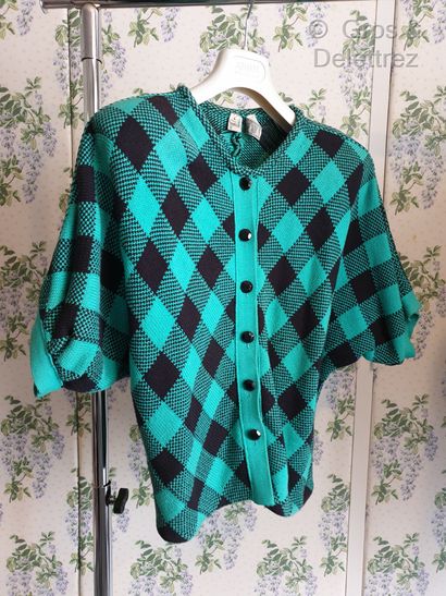 null Emmanuelle KHANH Green and black cotton knit cardigan forming a check pattern,...