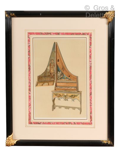 null Ecole anglaise

Clavecin, harpe et piano 

Suite de quatre chromolithographies...