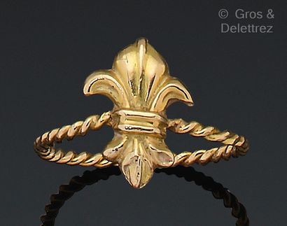 Yellow gold ring, decorated with a fleur-de-lis...