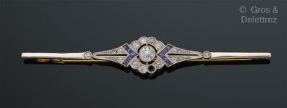 null Yellow and white gold "Barette" brooch, set with old-cut diamonds and calibrated...