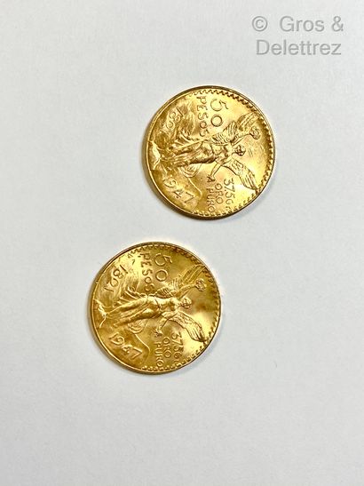 null Lot composé de deux pièces de cinquante pesos en or jaune. P. 83.3 g.
