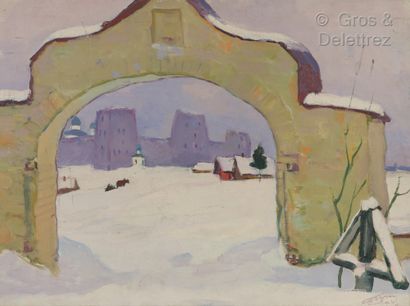 Ivan Ivanovitch GODLEVSKY (1908-1998) Porte de cimetière russe

Signée en bas à droite.

Datée...