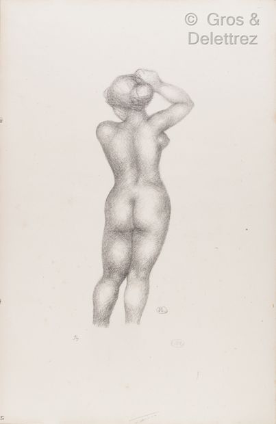 Aristide MAILLOL (1861 -1944) Femme nue de dos, bras droit relevé au dessus de la...