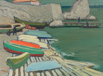Ivan Ivanovitch GODLEVSKY (1908-1998) Barques séchant, Crimée

Huile sur toile

Signée...