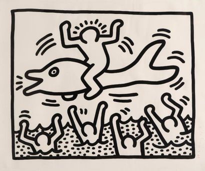 null Keith HARING (1958 - 1990)Homme sur un dauphin, 1987
Lithographie.

Mention...