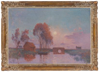 Ferdinand Loyen du PUIGAUDEAU (1864-1930) Pont de Pendille (Brière) au clair de lune

Huile...