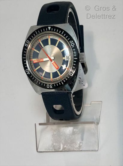 LIP Dauphine - Steel diver's wristwatch, 36 mm tonneau case, two-tone dial, rotating...