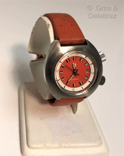LIP Circa 1970 - Women's dive wrist watch, 30mm brushed steel case, orange dial,...