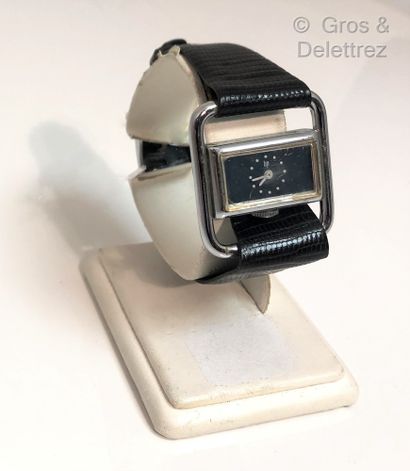 LIP Stirrup - Chromed steel lady's wrist watch, blue dial, T13 mechanical movement,...