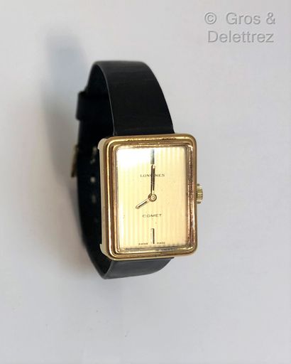LONGINES Ladies' wristwatch in gold-plated steel and steel, rectangular dial 2 x...