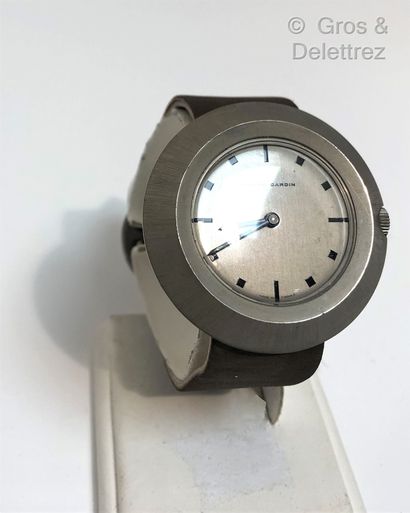 PIERRE CARDIN Circa 1970 - Wrist watch in brushed steel, grey dial, Jaeger mechanical...