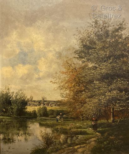 null (E) Gérard BUYSEN (XIXth) 

Animated lake landscape

Oil on canvas signed lower...