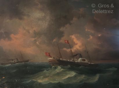 null (E) Orientalist school of the 19th century

Boats under Turkish flag

Oil on...