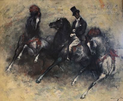 null (E) Denis HOLEGET (XXe)

Cavalier et chevaux

Toile, signée en bas à droite.

54...
