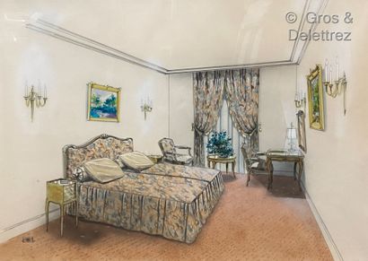 null (E) Project of a hotel room in the Louis XV style 

Felt pen and gouache on...