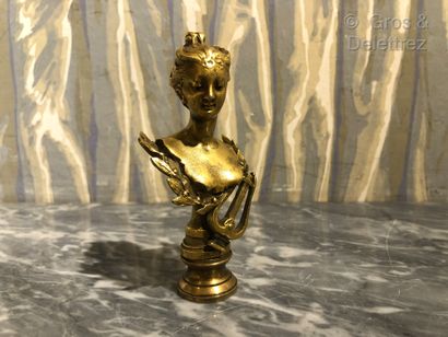 null Cachet sceau vierge en bronze doré figurant un buste de femme surmontant une...