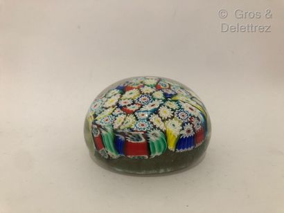 null Round crystal paperweight 



millefiori sulfide tinted purple, green, red,...