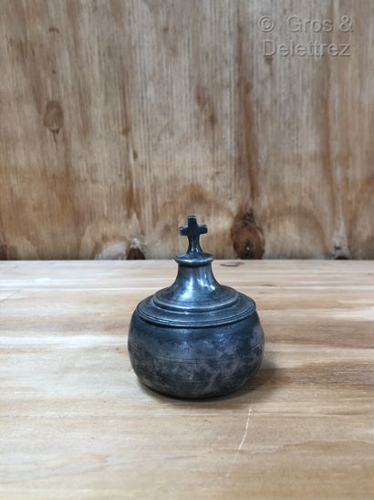 FRANCE - Rare lenticular pewter PYXIDE with...