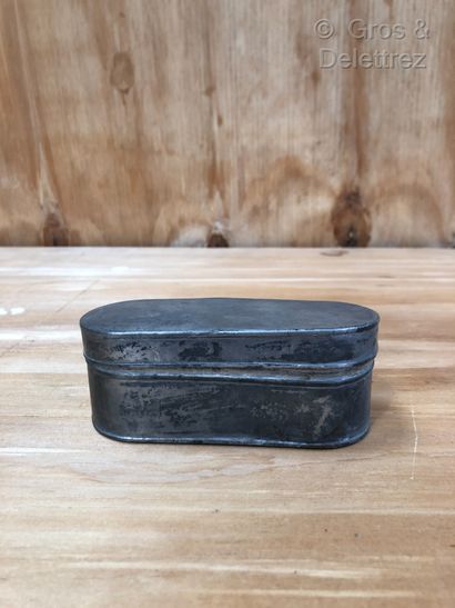 null FRANCE - Rectangular oil box with rounded ends in tinned iron sheet, with three...