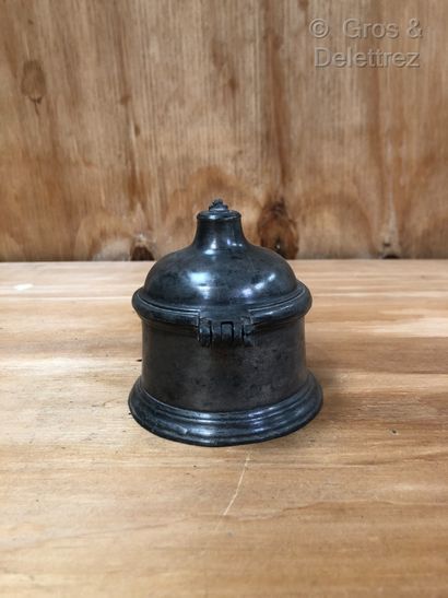 TOULOUSE - Cylindrical pewter Holy Oils box...