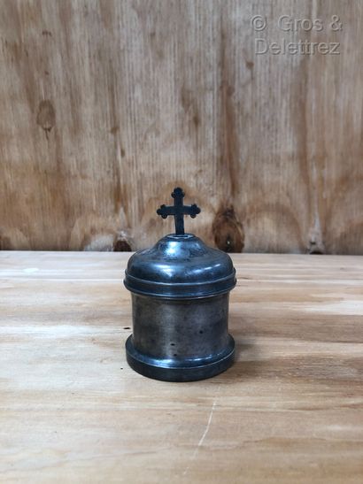 TOULOUSE - Cylindrical pewter Holy Oils box...