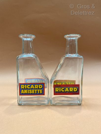 null Ricard. Two asymmetrical glass advertising decanters.