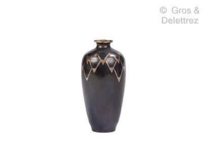 null CHRISTOFLE Piriform vase in copperware with geometrical patterns in silver on...