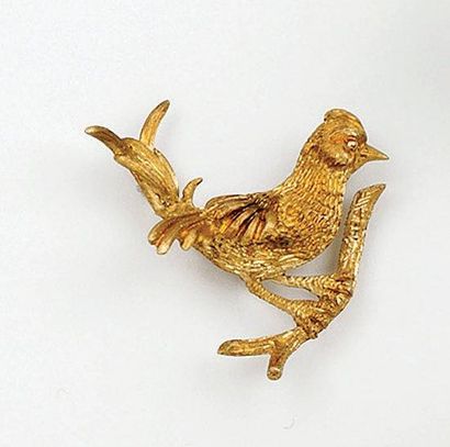 null Broche «Oiseau sur une branche» en or jaune. Poids 7,2 g.