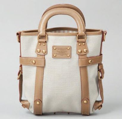 Louis VUITTON Sac cabas «poids plume» en toile trianon gris perle et cuir grené taupé,...