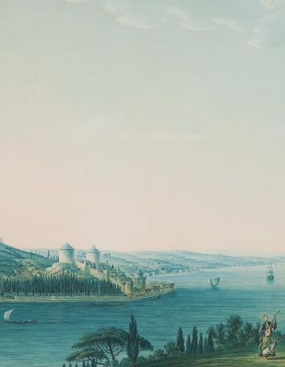Antoine-Ignace MELLING (1763-1831) Vue du Bosphore prise à Kandilly Aquarelle et...