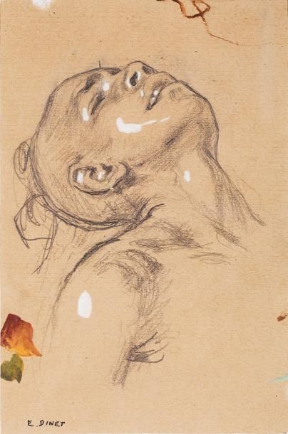 Etienne DINET (1861-1929) Jeune garçon Crayon et rehauts de gouache blanche, signé...