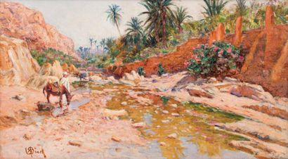 Alphonse BIRCK (1859-1942) L'oued d'El Kantara Huile sur toile, signée en bas à gauche....