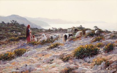 Antoine GADAN (1854 - 1934) Les chevriers sur la falaise du Cap de garde à Bône (Annaba)...
