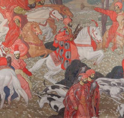 Emile Marie BEAUME (1888-1967) Le calife Haroun al Rachid partant à la chasse, circa...