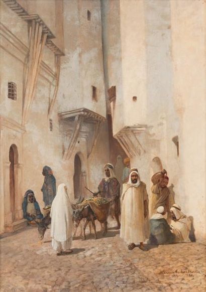 Henrik ANKARCRONA (1831-1917) Ruelle de la Casbah, Alger Huile sur panneau, signée...