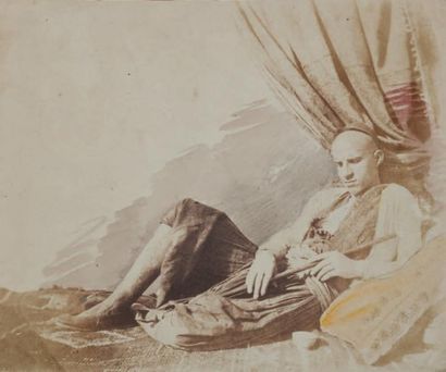 Auteur non identifié Etude orientaliste, c. 1850-1855 Homme allongé fumant la pipe....