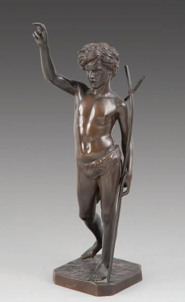 D'après Paul DUBOIS (1827-1905) Saint Jean Baptiste enfant Epreuve en bronze à patine...