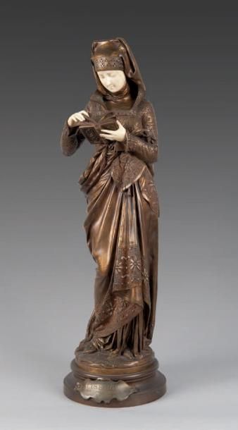 D'après Albert Ernest CARRIER BELLEUSE (1824-1887) «La liseuse» Statue en bronze...