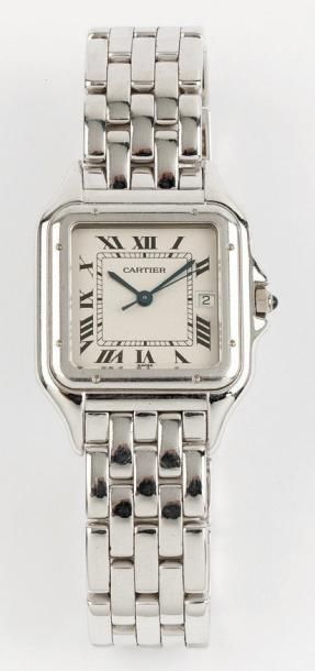 CARTIER PANTHERE N°387968 VERS 1980 Rare et belle montre bracelet en or gris. Boîtier...