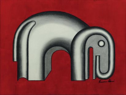 Franco Adami L' éléphant sage Acrylique et fusain sur toile, technique mixte Dimensions...
