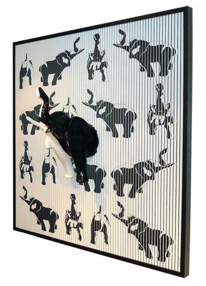 Patrick Rubinstein L' éléphant pas ordinaire Art cinétique Dimensions en cm 110 x...