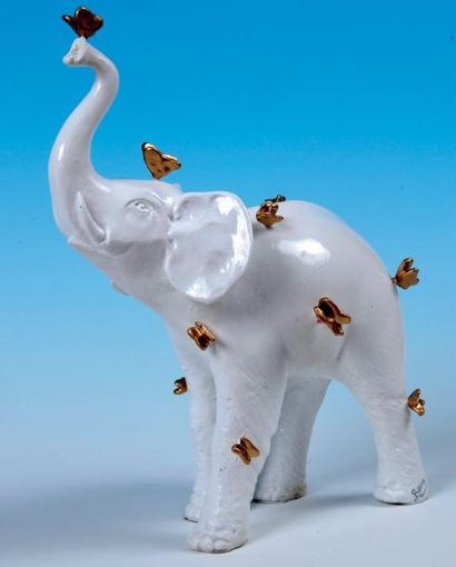 Philippe Berry L' éléphant aux papillons Technique mixte Dimensions en cm 39 x 30...